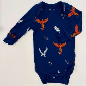 Kyte Harry Potter Baby Bodysuit Boys 0-3M Girls Bamboo Long Sleeve Flight Hedwig